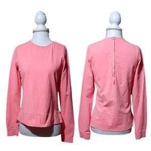 Lululemon Neon Coral long sleeve athletic Top Shirt Zipper In Back Sz 4